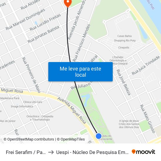 Frei Serafim / Parque Da Cidadania to Uespi - Núcleo De Pesquisa Em Biotecnologia E Biodiversidade map