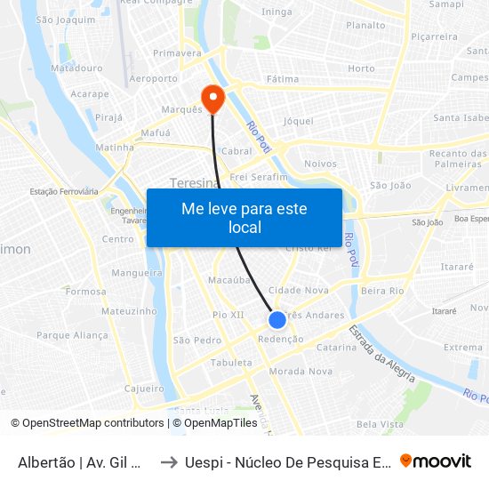 Albertão | Av. Gil Martins - Sentido Centro to Uespi - Núcleo De Pesquisa Em Biotecnologia E Biodiversidade map