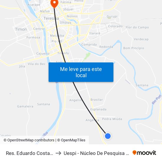 Res. Eduardo Costa, Quadra Z1 (Sent. Bairro) to Uespi - Núcleo De Pesquisa Em Biotecnologia E Biodiversidade map