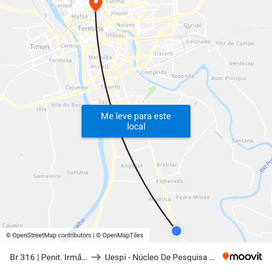 Br 316 | Penit. Irmão Guido (Sent. Teresina) to Uespi - Núcleo De Pesquisa Em Biotecnologia E Biodiversidade map