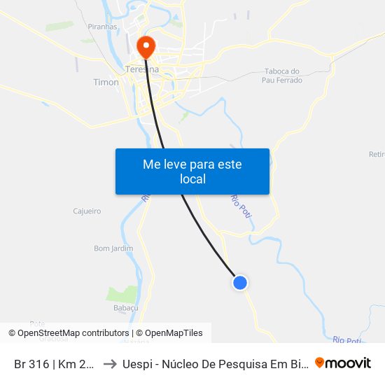 Br 316 | Km 24  (Sent. Norte) to Uespi - Núcleo De Pesquisa Em Biotecnologia E Biodiversidade map