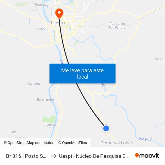 Br 316 | Posto Sambareia  (Sent. Sul) to Uespi - Núcleo De Pesquisa Em Biotecnologia E Biodiversidade map