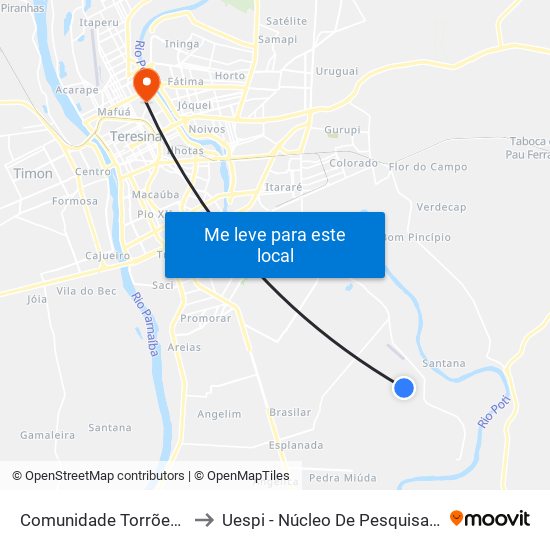 Comunidade Torrões - Rua Tancredo Neves, 551 to Uespi - Núcleo De Pesquisa Em Biotecnologia E Biodiversidade map