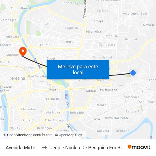 Avenida Mirtes Melão, 6663 to Uespi - Núcleo De Pesquisa Em Biotecnologia E Biodiversidade map