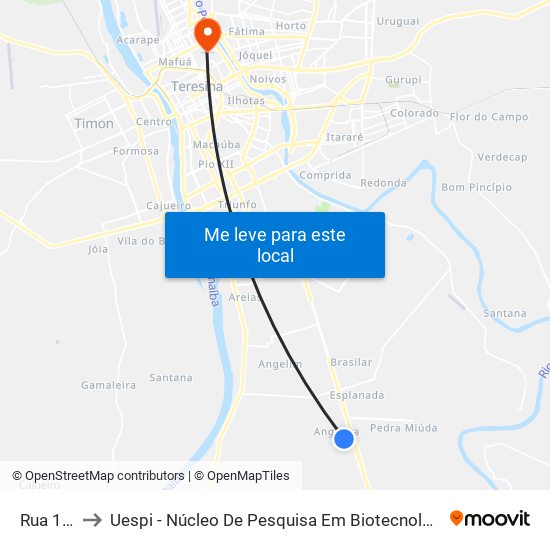 Rua 12, 35 to Uespi - Núcleo De Pesquisa Em Biotecnologia E Biodiversidade map