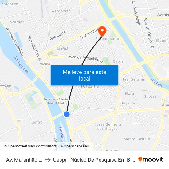 Av. Maranhão | Posto Hd 10 to Uespi - Núcleo De Pesquisa Em Biotecnologia E Biodiversidade map