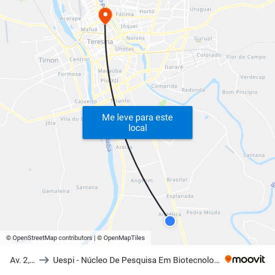 Av. 2, 275 to Uespi - Núcleo De Pesquisa Em Biotecnologia E Biodiversidade map