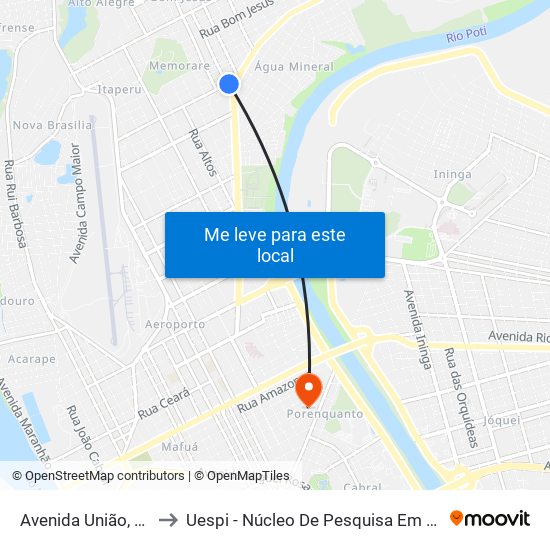 Avenida União, 1264 | Coca Cola to Uespi - Núcleo De Pesquisa Em Biotecnologia E Biodiversidade map