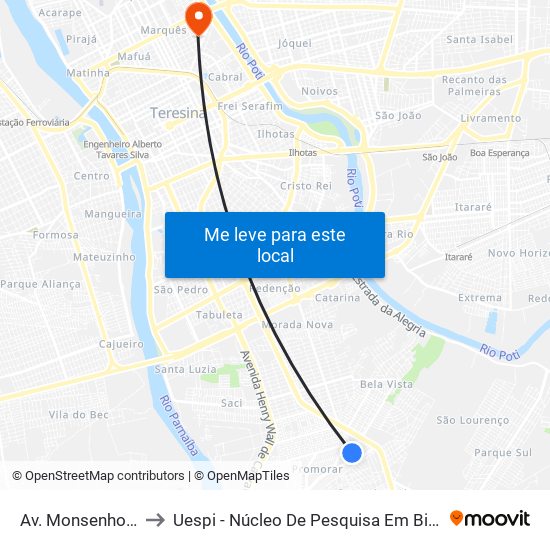 Av. Monsenhor Chaves, Q55 to Uespi - Núcleo De Pesquisa Em Biotecnologia E Biodiversidade map