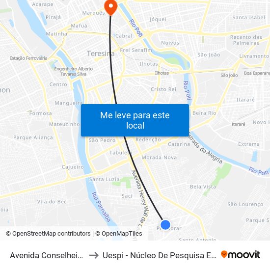 Avenida Conselheiro Alcides Nunes, 2500 to Uespi - Núcleo De Pesquisa Em Biotecnologia E Biodiversidade map