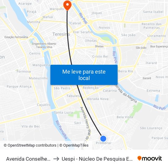 Avenida Conselheiro Alcides Nunes, 92 to Uespi - Núcleo De Pesquisa Em Biotecnologia E Biodiversidade map