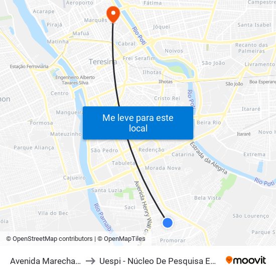 Avenida Marechal Juarez Távora, 679 to Uespi - Núcleo De Pesquisa Em Biotecnologia E Biodiversidade map