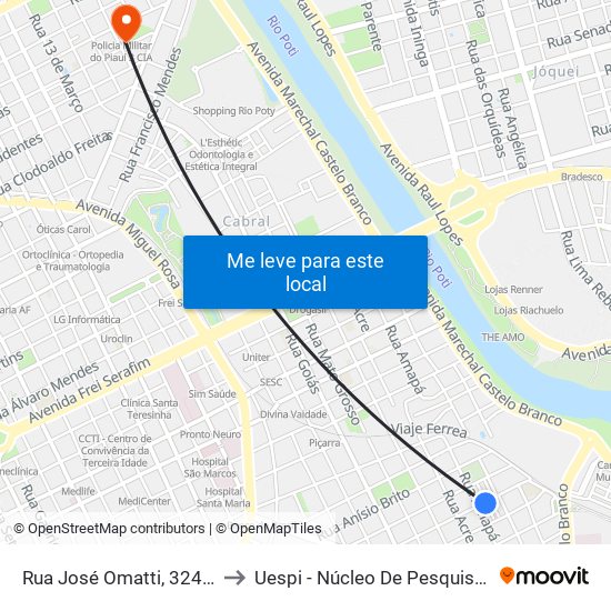 Rua José Omatti, 3248 | Condomínio Torquato Neto to Uespi - Núcleo De Pesquisa Em Biotecnologia E Biodiversidade map