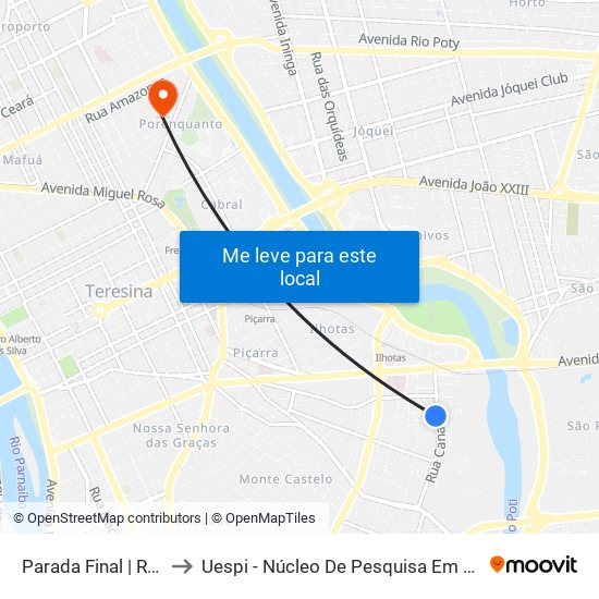 Parada Final | Rua Canadá, 1847 to Uespi - Núcleo De Pesquisa Em Biotecnologia E Biodiversidade map