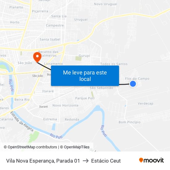 Vila Nova Esperança, Parada 01 to Estácio Ceut map