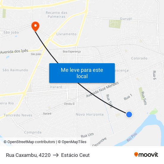 Rua Caxambu, 4220 to Estácio Ceut map