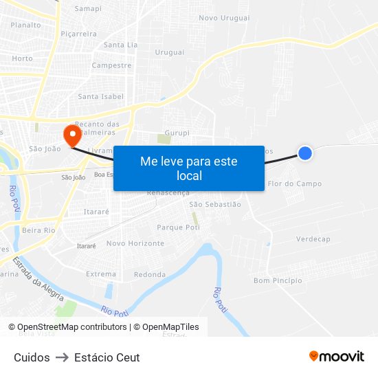 Cuidos to Estácio Ceut map