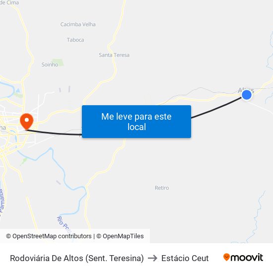 Rodoviária De Altos (Sent. Teresina) to Estácio Ceut map