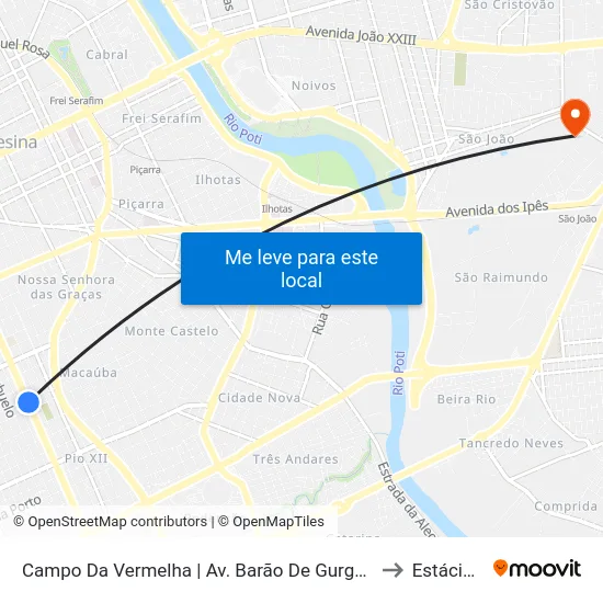 Campo Da Vermelha | Av. Barão De Gurguéia - Sentido Centro to Estácio Ceut map