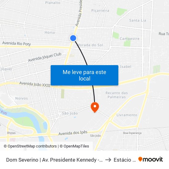 Dom Severino | Av. Presidente Kennedy - Sentido Centro to Estácio Ceut map