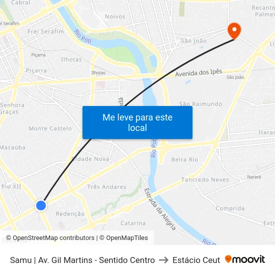 Samu | Av. Gil Martins - Sentido Centro to Estácio Ceut map