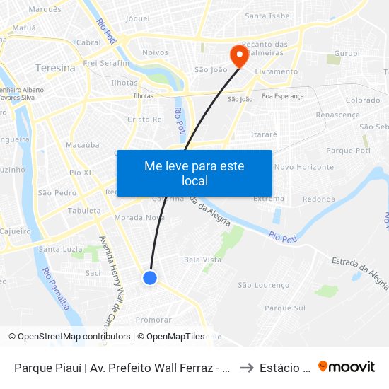 Parque Piauí | Av. Prefeito Wall Ferraz - Sentido Bairro to Estácio Ceut map