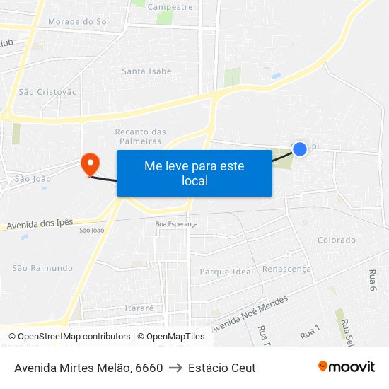 Avenida Mirtes Melão, 6660 to Estácio Ceut map