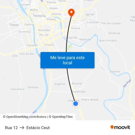 Rua 12 to Estácio Ceut map
