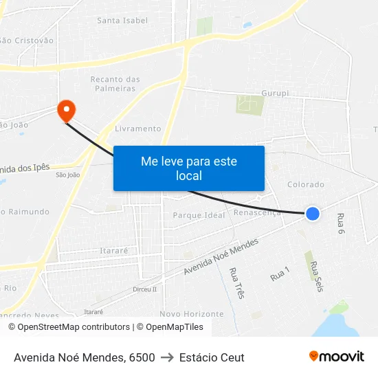 Avenida Noé Mendes, 6500 to Estácio Ceut map