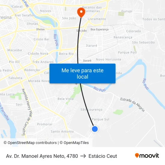 Av. Dr. Manoel Ayres Neto, 4780 to Estácio Ceut map