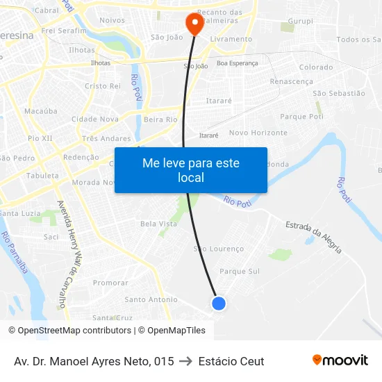 Av. Dr. Manoel Ayres Neto, 015 to Estácio Ceut map