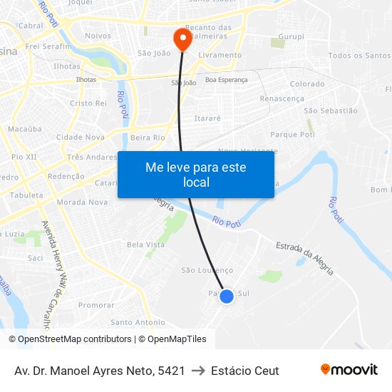 Av. Dr. Manoel Ayres Neto, 5421 to Estácio Ceut map