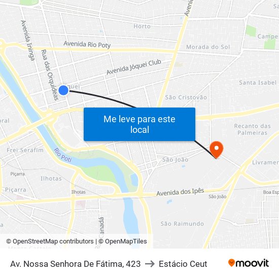 Av. Nossa Senhora De Fátima, 423 to Estácio Ceut map
