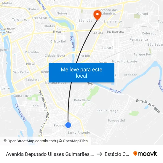 Avenida Deputado Ulisses Guimarães, 786 to Estácio Ceut map