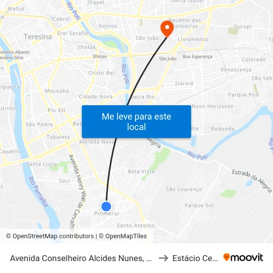 Avenida Conselheiro Alcides Nunes, 92 to Estácio Ceut map