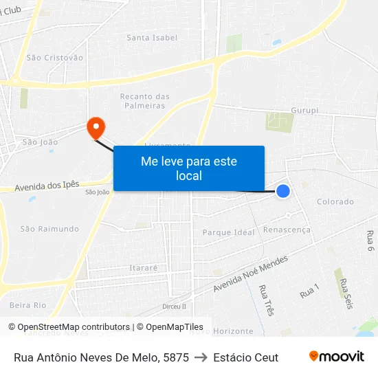 Rua Antônio Neves De Melo, 5875 to Estácio Ceut map