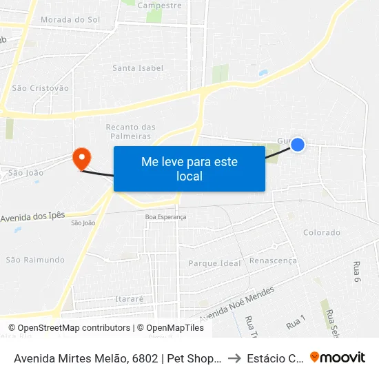 Avenida Mirtes Melão, 6802 | Pet Shop Gurupi to Estácio Ceut map