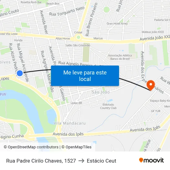 Rua Padre Cirilo Chaves, 1527 to Estácio Ceut map