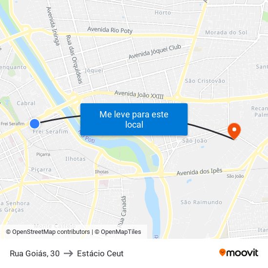 Rua Goiás, 30 to Estácio Ceut map