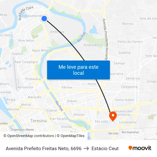 Avenida Prefeito Freitas Neto, 6696 to Estácio Ceut map