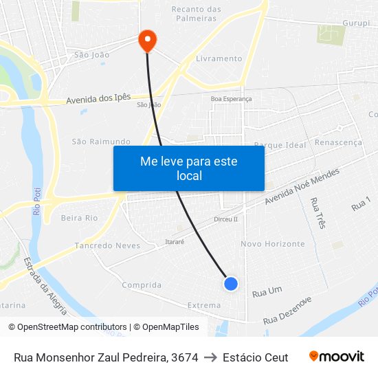 Rua Monsenhor Zaul Pedreira, 3674 to Estácio Ceut map