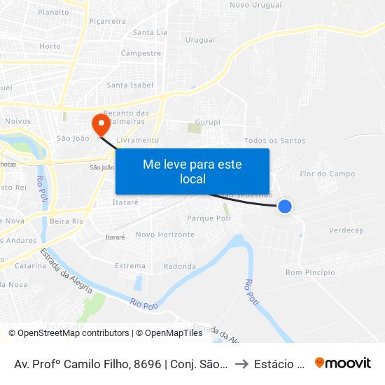 Av. Profº Camilo Filho, 8696 | Conj. São Sebastião to Estácio Ceut map