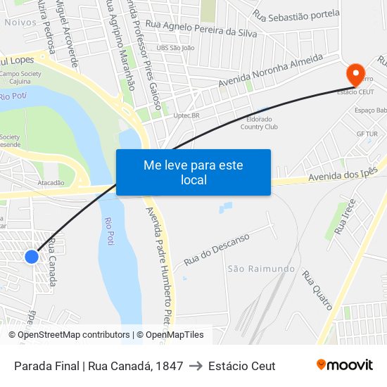 Parada Final | Rua Canadá, 1847 to Estácio Ceut map