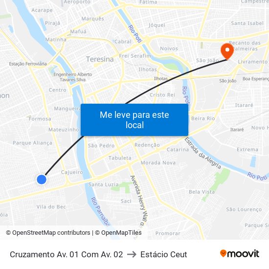 Cruzamento Av. 01 Com Av. 02 to Estácio Ceut map