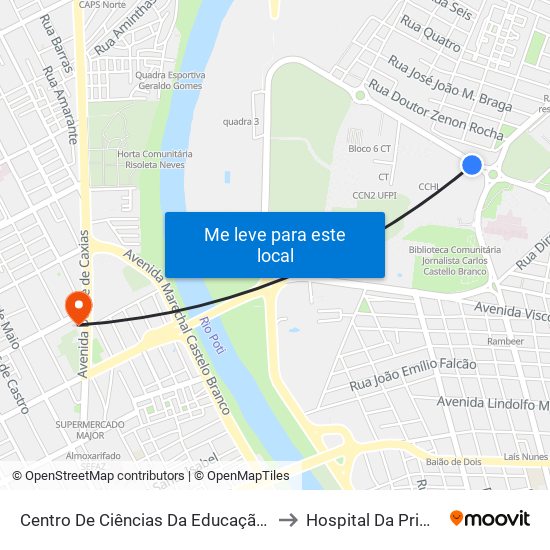 Centro De Ciências Da Educação - Cce 12 to Hospital Da Primavera map