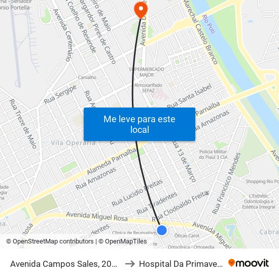 Avenida Campos Sales, 2070 to Hospital Da Primavera map