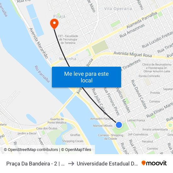 Praça Da Bandeira - 2 | Zona Sudeste to Universidade Estadual Do Piauí - Uespi map
