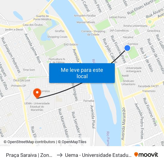Praça Saraiva | Zona Sul E Norte to Uema - Universidade Estadual Do Maranhão map