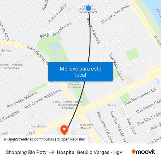 Shopping Rio Poty to Hospital Getúlio Vargas - Hgv map