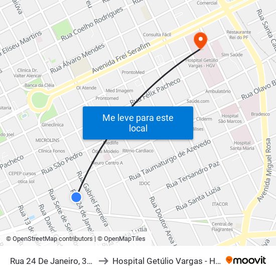 Rua 24 De Janeiro, 395 to Hospital Getúlio Vargas - Hgv map